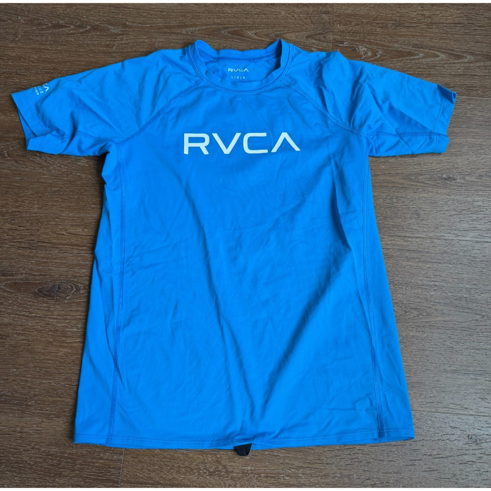 RVCA Boys Short Sleeve Logo Rash Guard Swim Top Spf Size L 10/12
